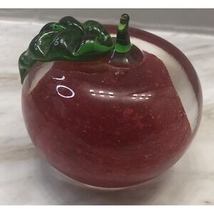 Vintage MCM Murano Style Hand Blown Art Glass Red‎ Apple Paper Weight